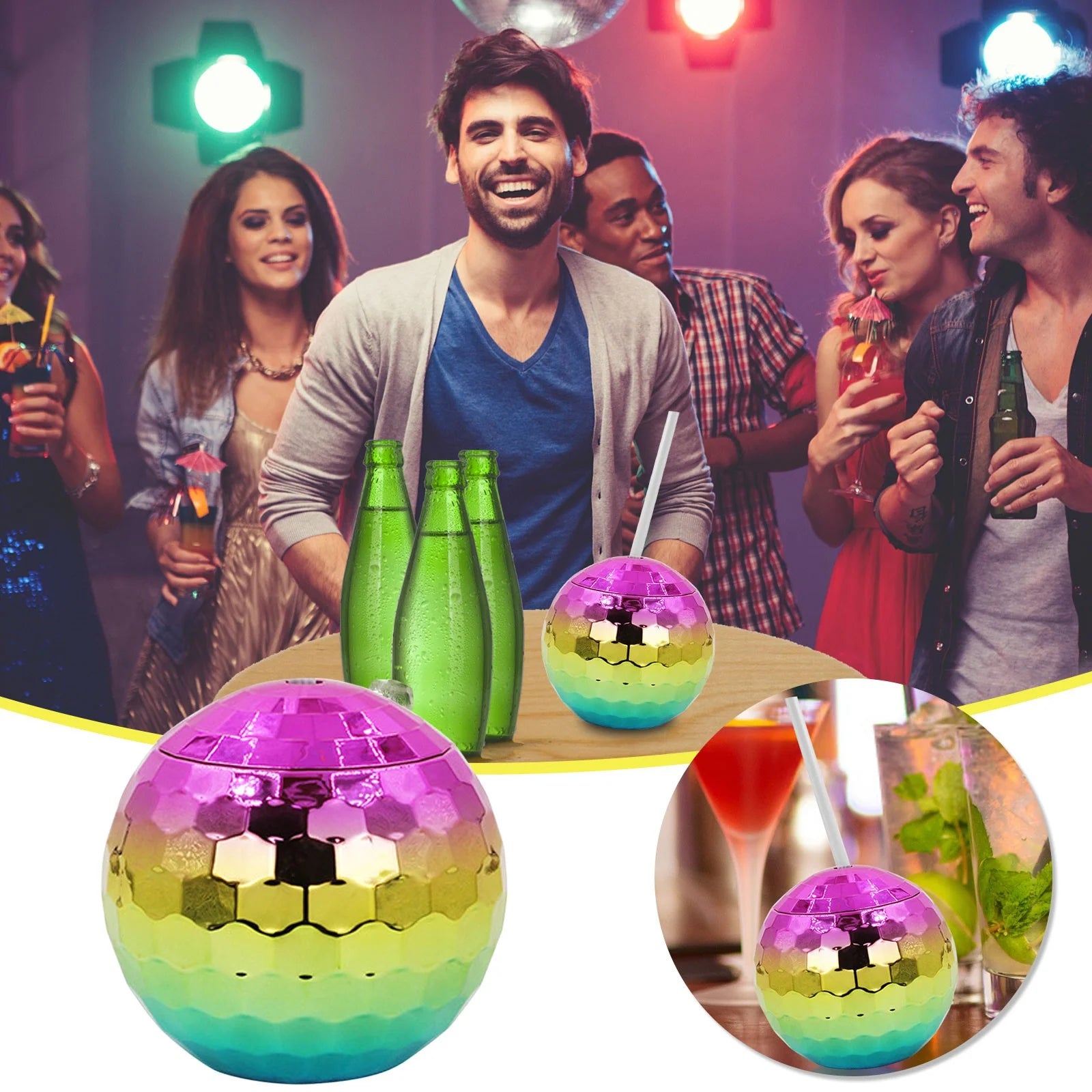 350ml Rainbow Disco Ball Smoothie Cup Tumbler with Straw