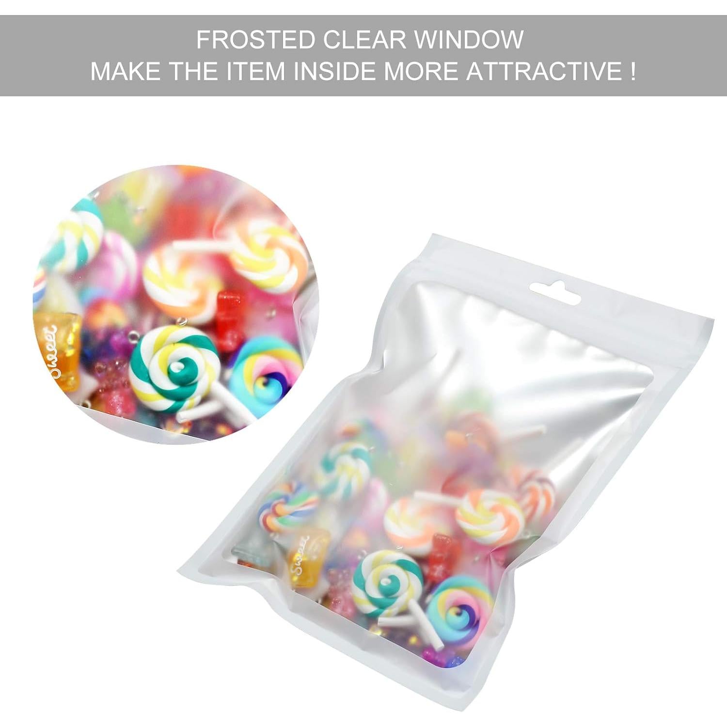 Resealable Mylar Pouch Bags Full Window Display with Euro Loop Punch Hanging Hole 10pack