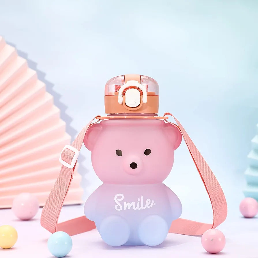 Bear Shaped Water Bottle with Built-In Straw and Carry Strap - 1.3L 2-Tone
