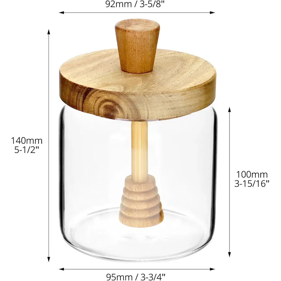 Aqua Borosilicate Glass Honey Pot with Acacia Dipper & Lid 500ml