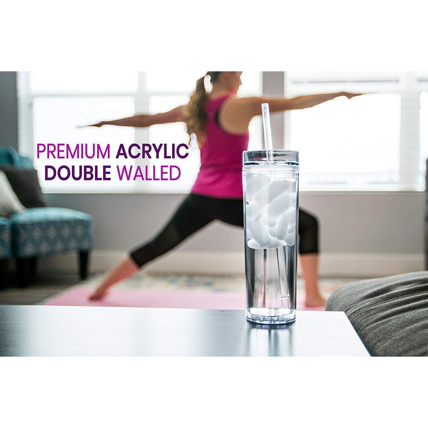 473ml Skinny Drinking Tumbler Acrylic Reusable with Lid and Straw