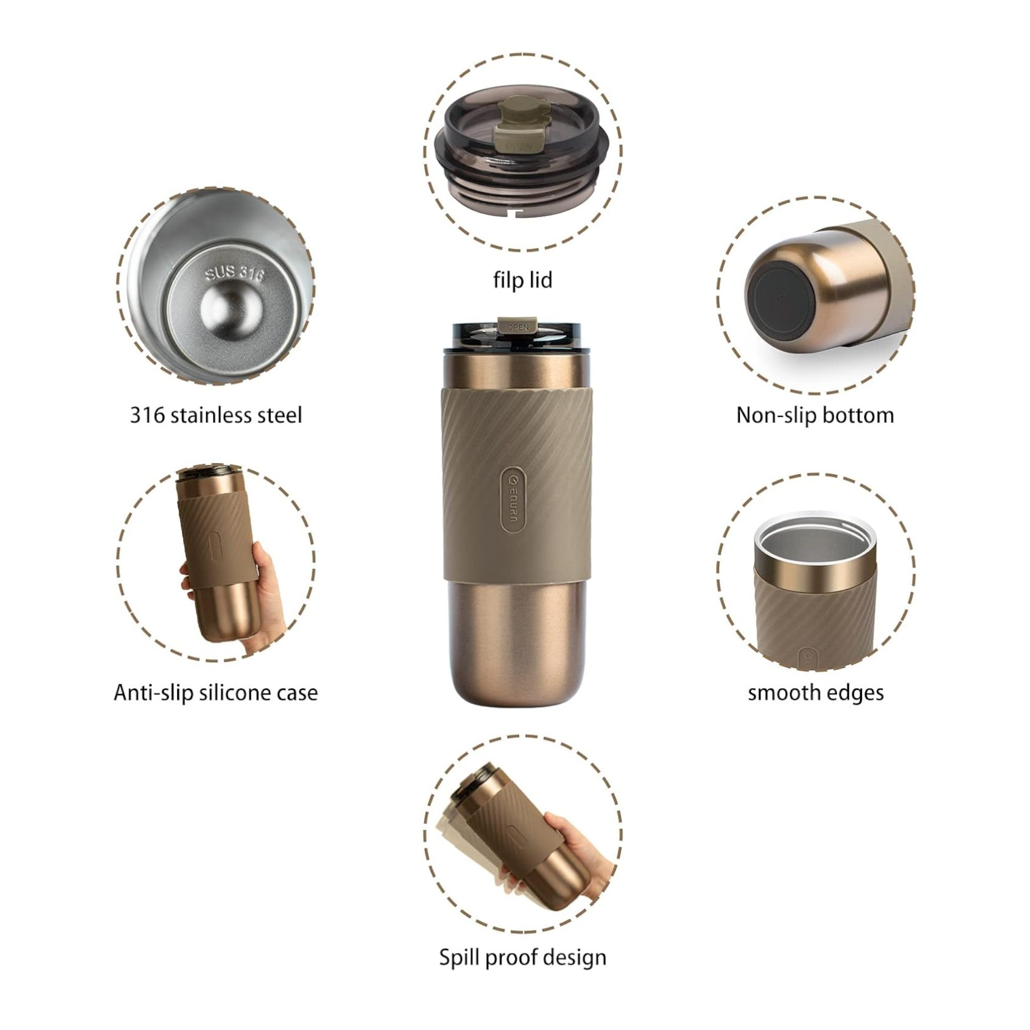 520ml Double-Wall Thermal Tumbler with Silicone Sleeve, Infuser & Retractable Stainless Steel Straw