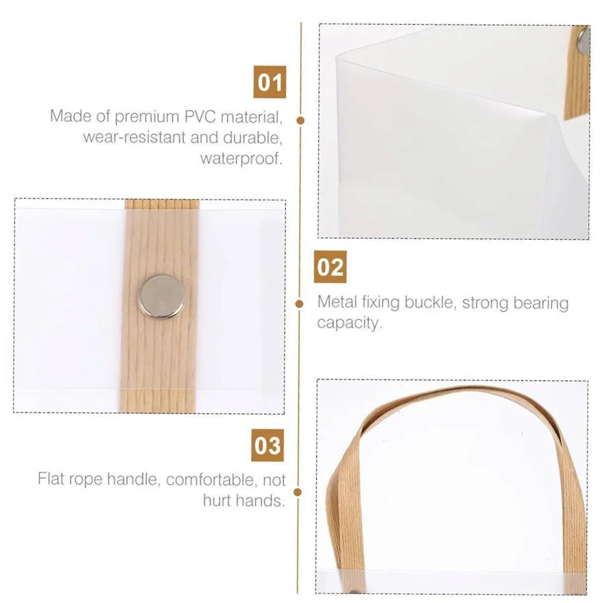 PVC Gift Box Bag Square Frosted with Brown Straw Handle