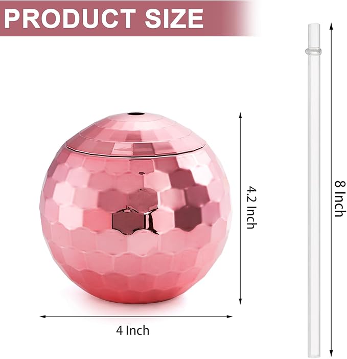 Disco Ball Smoothie Cup 350ml Tumbler with Straw