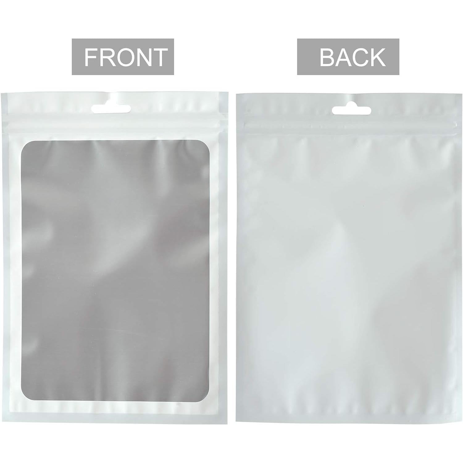 Resealable Mylar Pouch Bags Full Window Display with Euro Loop Punch Hanging Hole 10pack