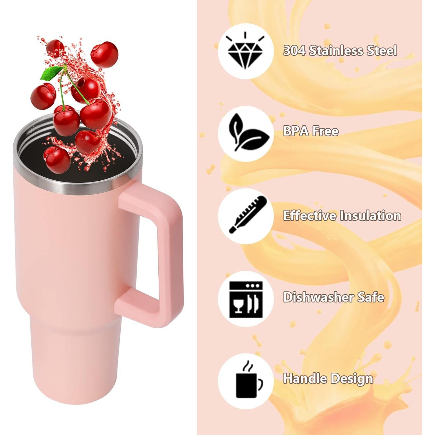 1.2L Travel Mug Thermos Flask Stainless Steel with Handle & Straw