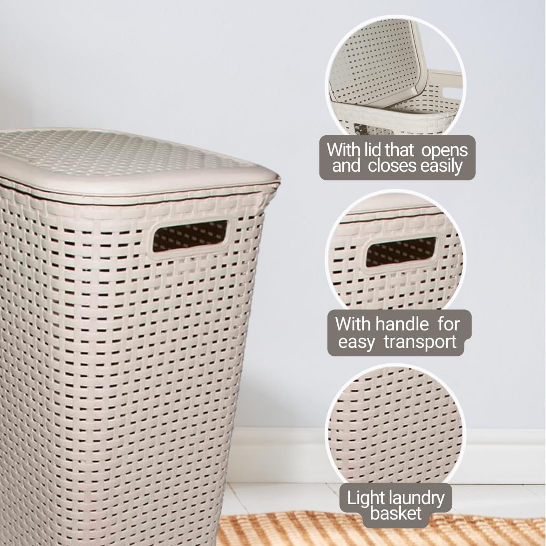 Titiz Rattan Laundry Basket 45L TM-1039