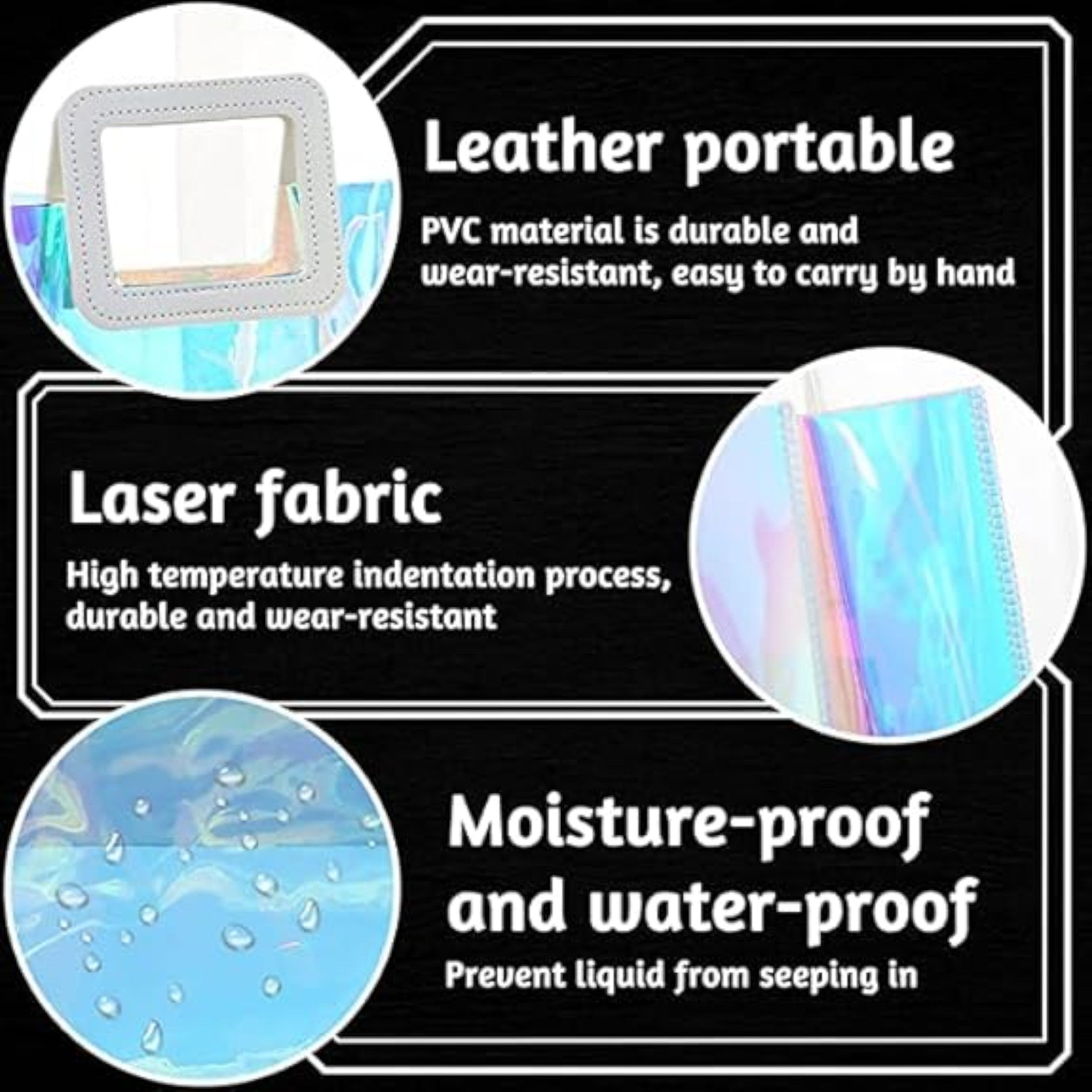 PVC Gift Bags with Square Handle - Iridescent Tote Bags Glossy Favor Bags 17x19cm