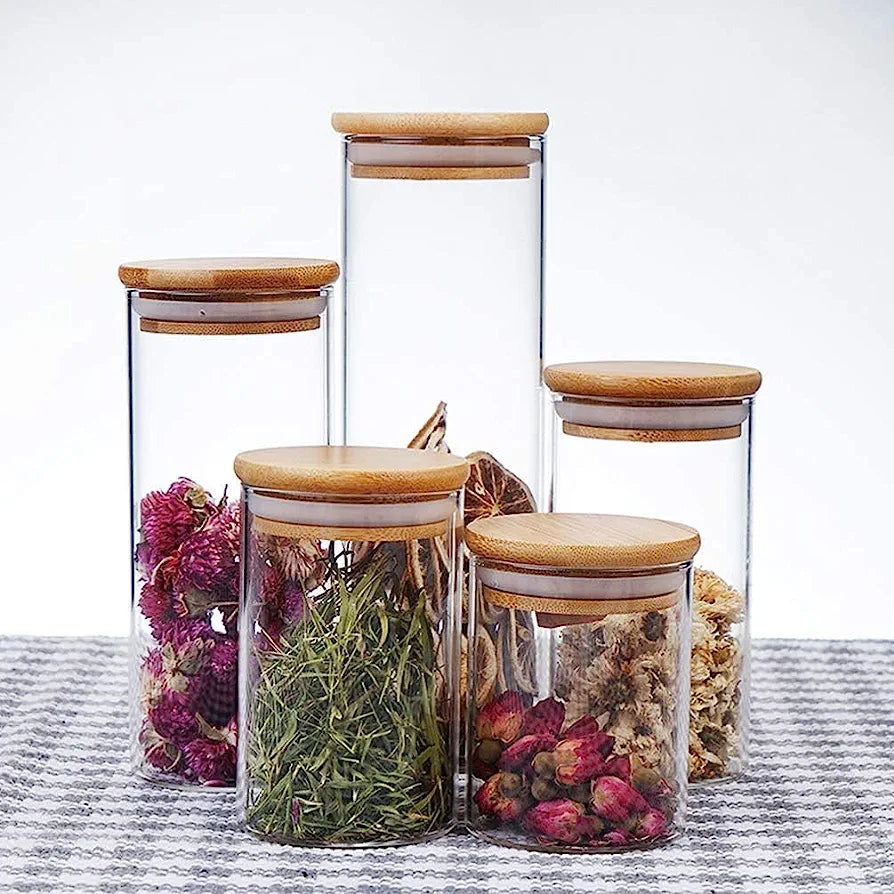 Borosilicate Glass Canister Storage Jar Round with Wooden Lid