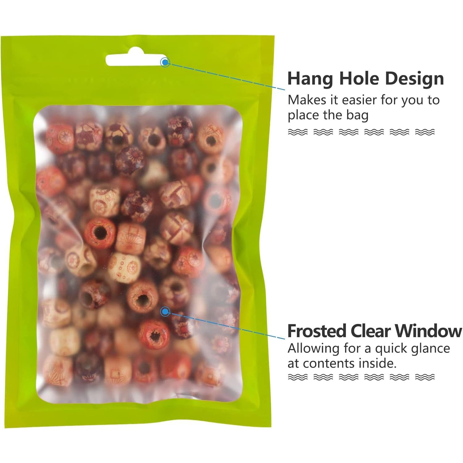 Resealable Mylar Pouch Bags Full Window Display with Euro Loop Punch Hanging Hole 10pack