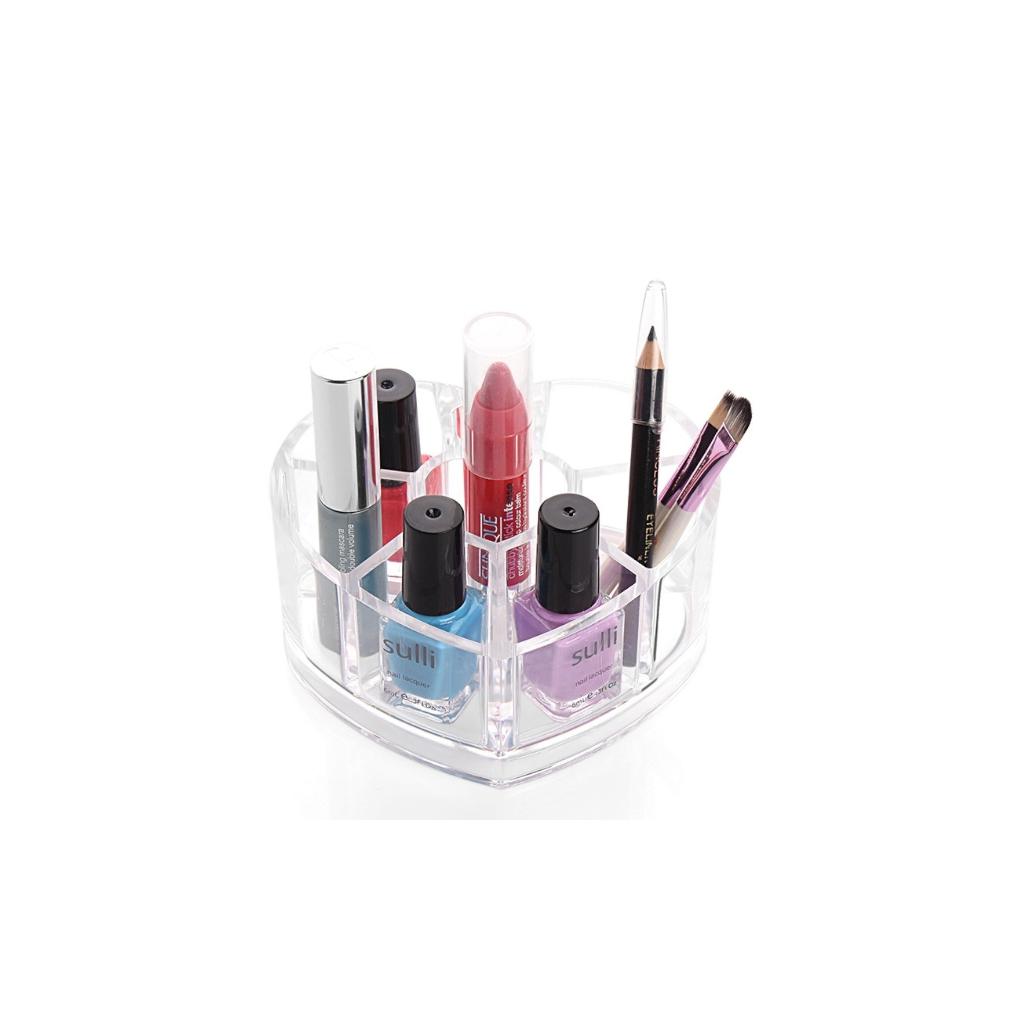 Modern Makeup Cosmetic Organizer Box- Clear Plastic Heart Shape