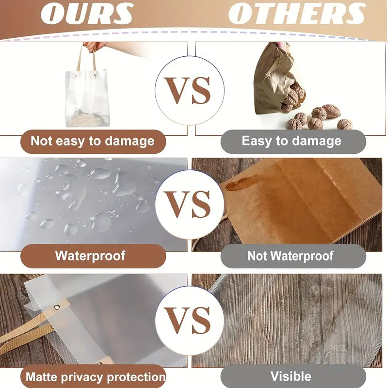 PVC Gift Box Bag Square Frosted with Brown Straw Handle