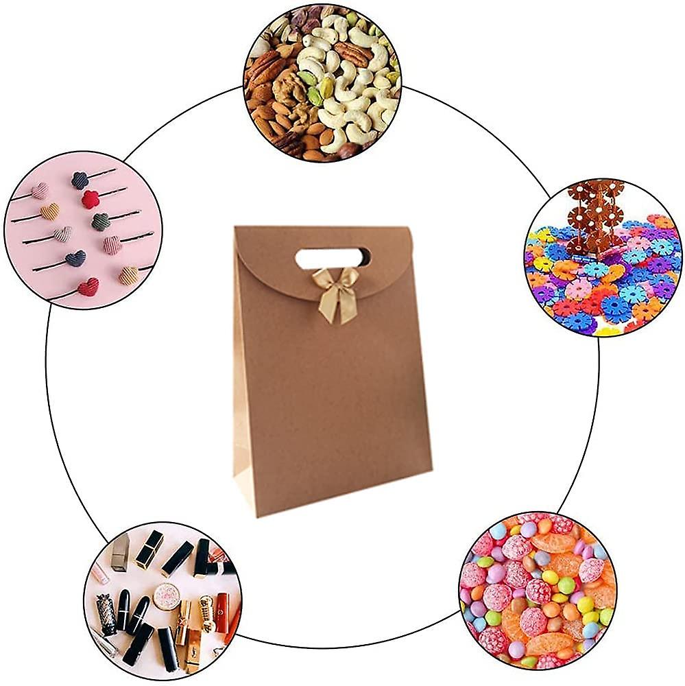 Kraft Paper Gift Bag Die Cut Handle with Bow Ribbon