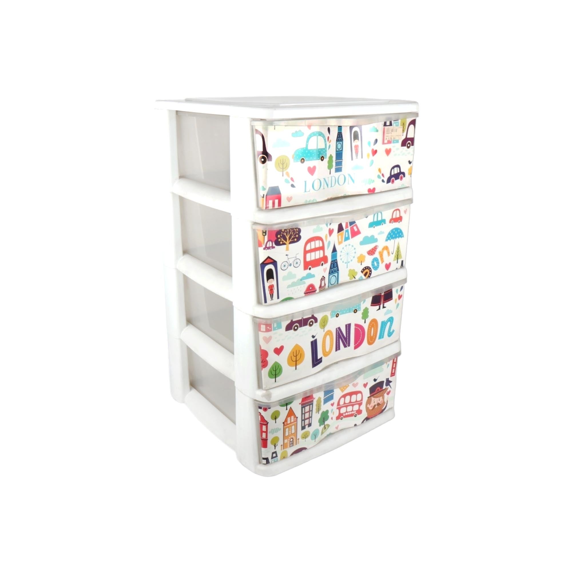 Nu Ware Super Storage Drawer 4-Tier White with Kids Print 395x395x685mm