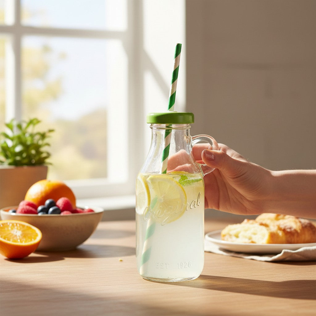 Drinking Glass Cup with Straw 14.5x5cm