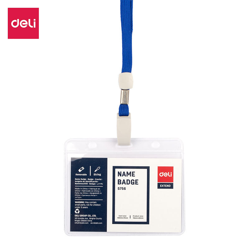Deli Name Badge Blue Card with Horizontal Lanyard 102x91x0.25mm 50pcs