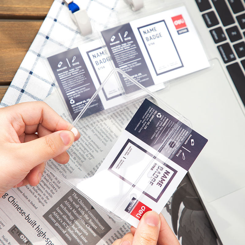 Deli Name Badge Blue Card with Horizontal Lanyard 102x91x0.25mm 50pcs