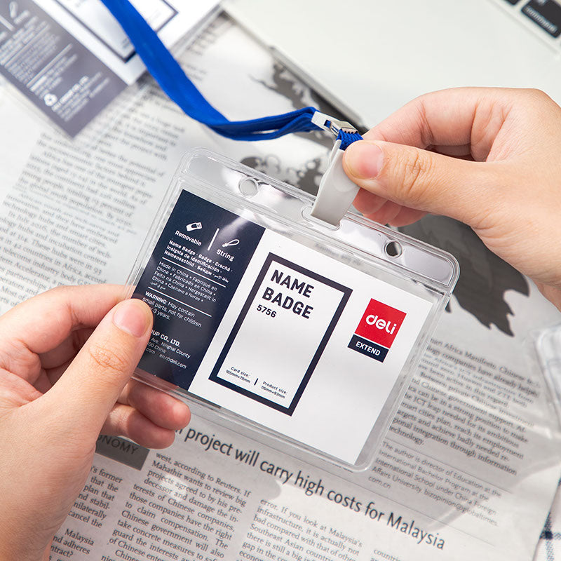 Deli Name Badge Blue Card with Horizontal Lanyard 102x91x0.25mm 50pcs