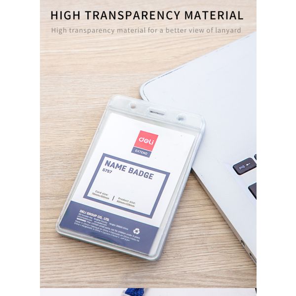 Deli Name Badge With Blue Lanyard Card 95x68x0.25mm Vertical Blue 50pcs