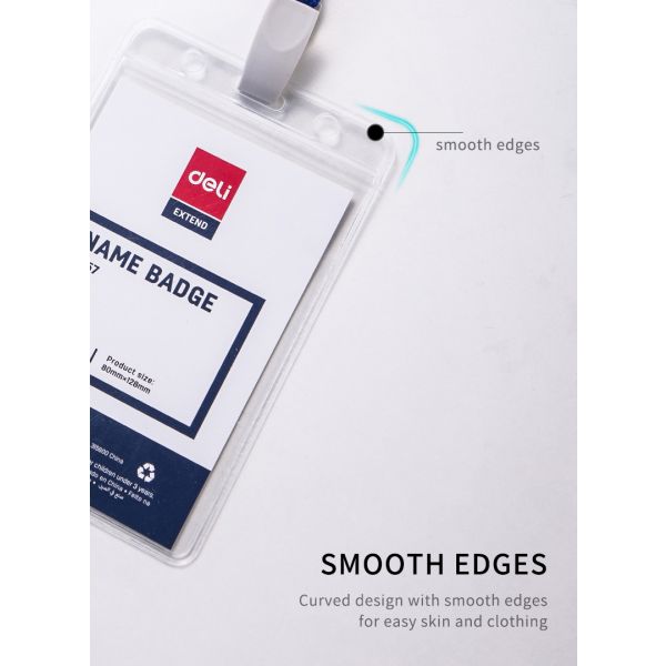 Deli Name Badge With Blue Lanyard Card 95x68x0.25mm Vertical Blue 50pcs