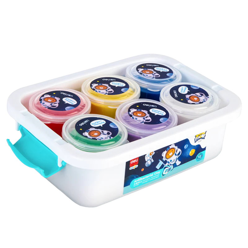 Deli Kids Modeling Clay 12-Color Tubs in Storage Box