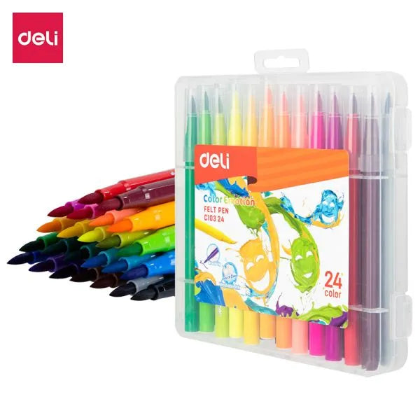 Deli Felt Fibre Pen 24 Colour Brush Tip – EC10324