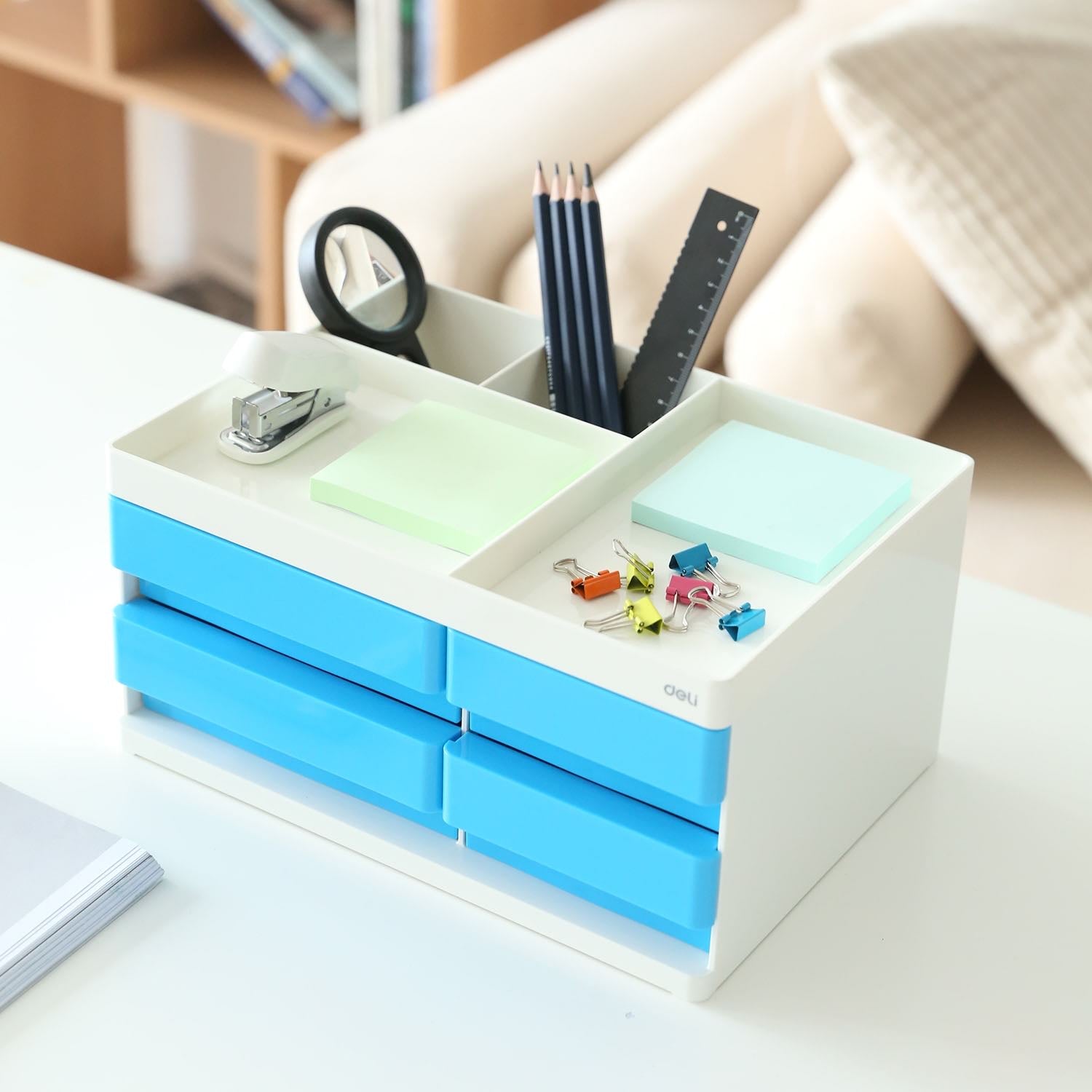 Deli Desk Organizer 4-Drawers 265x189x131mm Blue