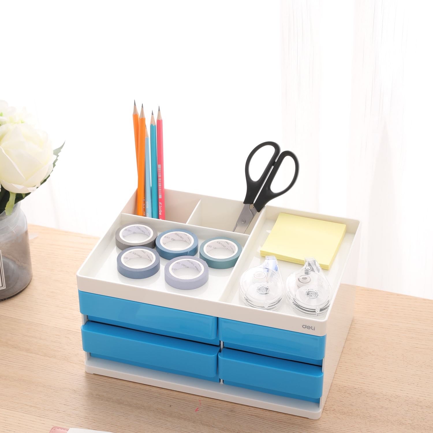 Deli Desk Organizer 4-Drawers 265x189x131mm Blue