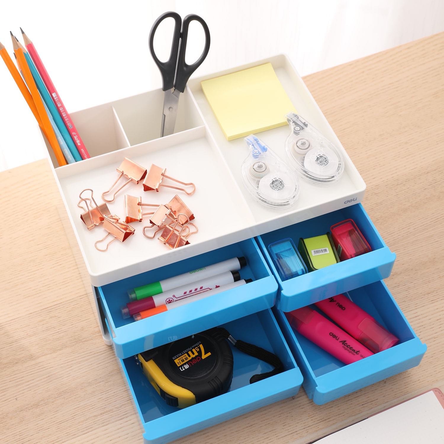 Deli Desk Organizer 4-Drawers 265x189x131mm Blue