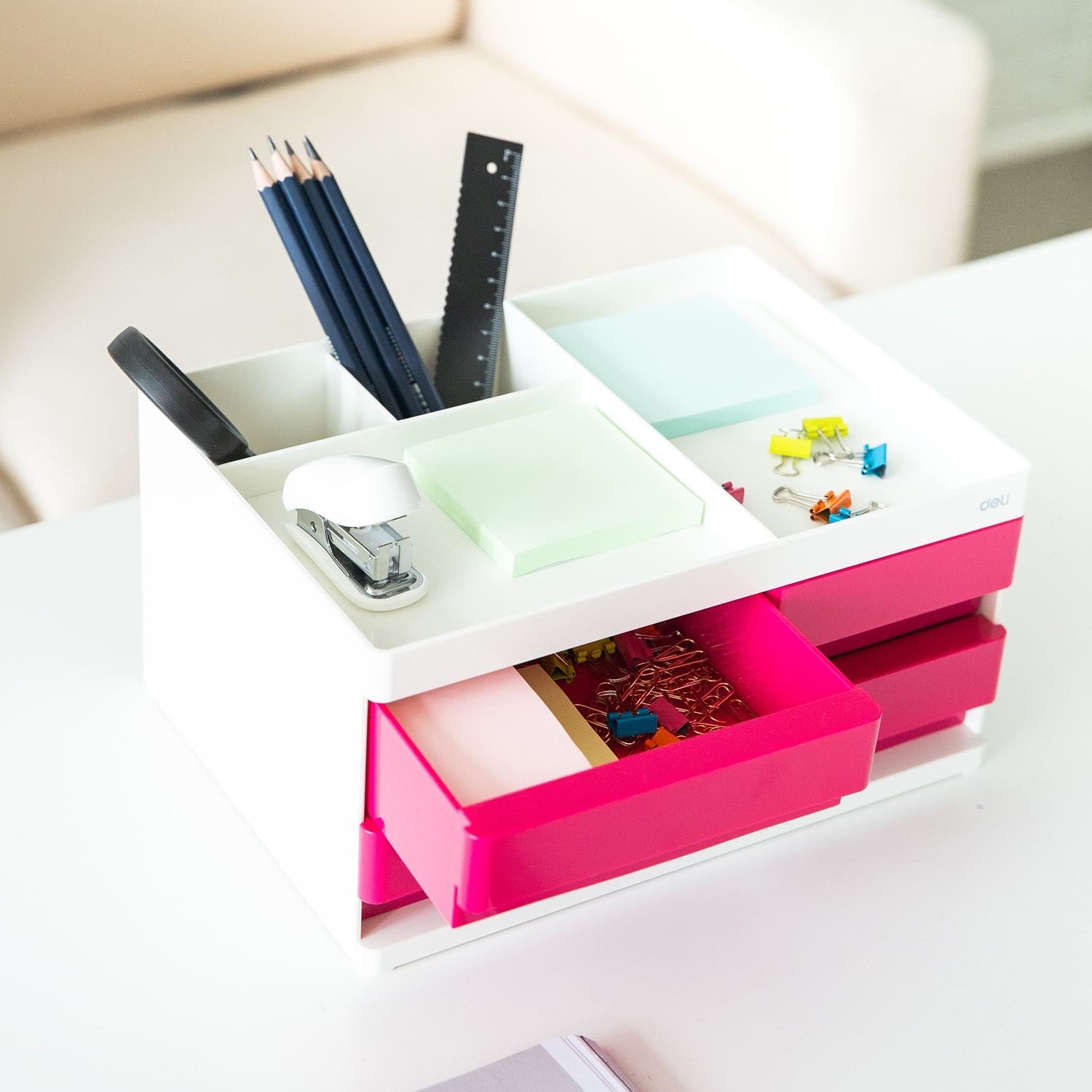 Deli Desk Organizer 4-Drawer 265x189x131mm Red