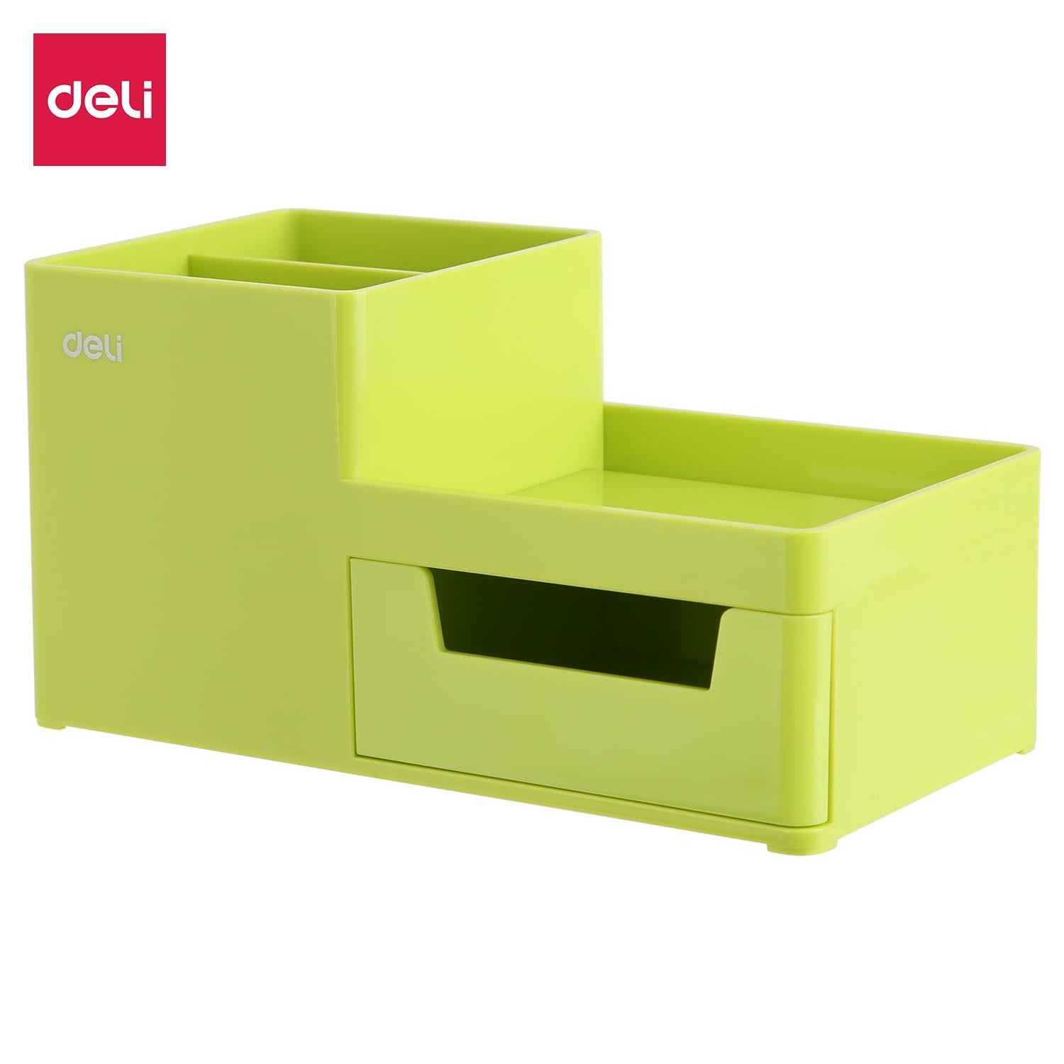 Deli Desk Organizer 1-Drawer 3 -Compartment 175x90x92mm PVC Green