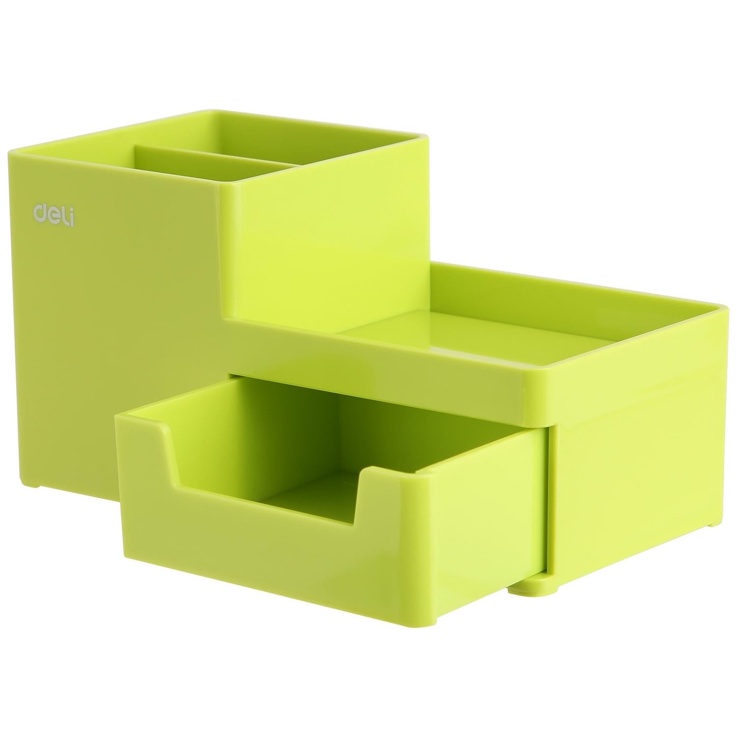 Deli Desk Organizer 1-Drawer 3 -Compartment 175x90x92mm PVC Green