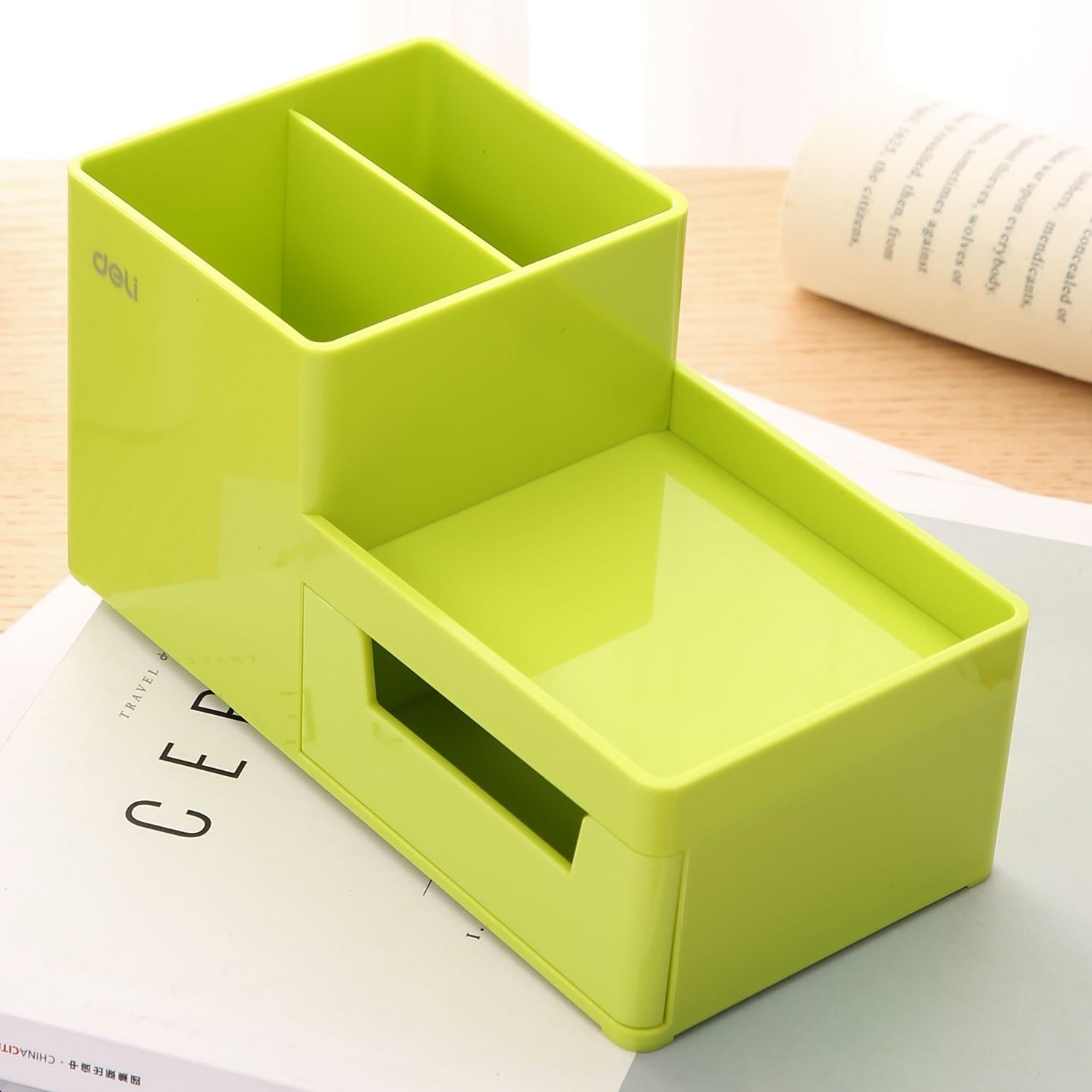 Deli Desk Organizer 1-Drawer 3 -Compartment 175x90x92mm PVC Green