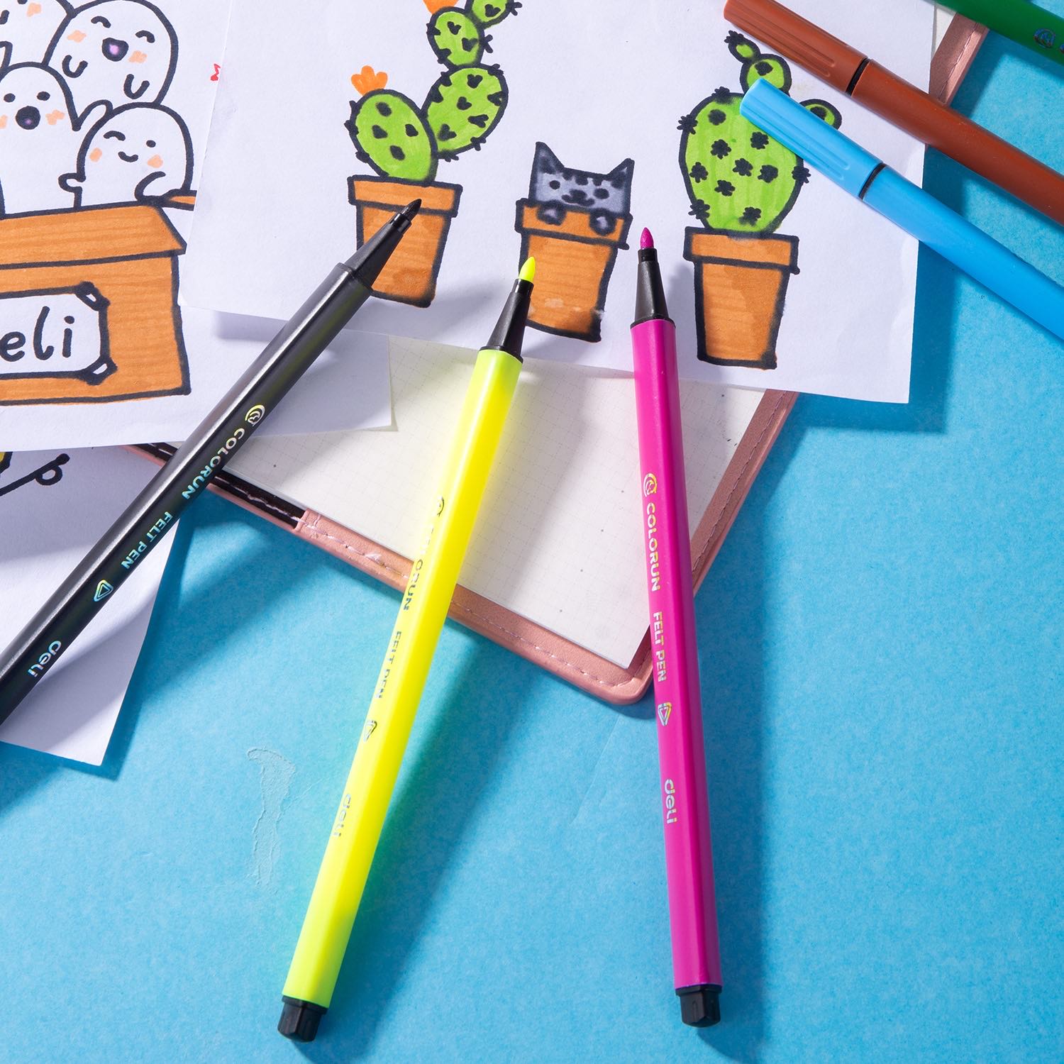 Deli Felt Pen 12 Colour Assorted Triangular EC10506