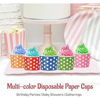 Ice Cream Paper Cups 180ml Polka Dot with Wooden Spoon 6pack