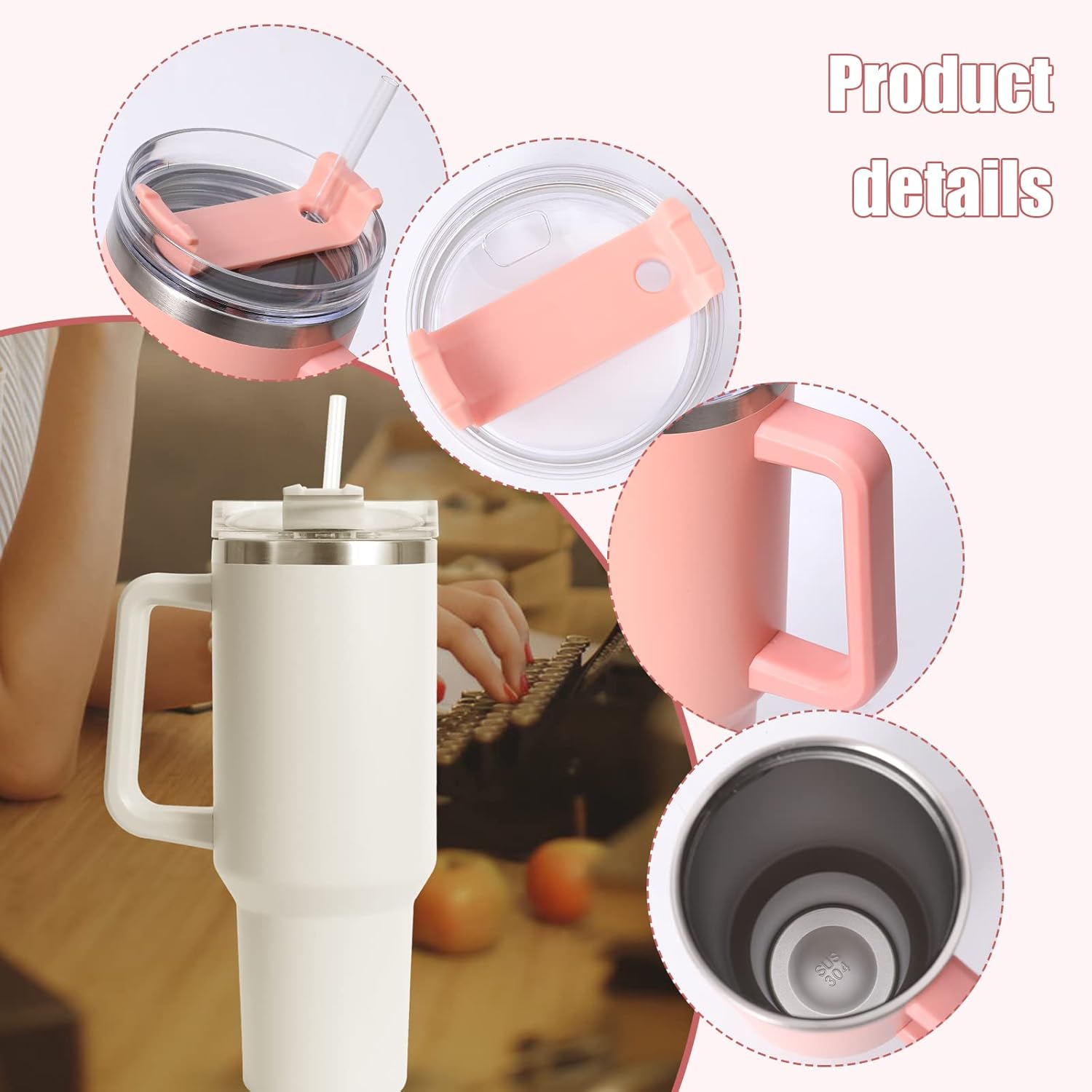 1.2L Travel Mug Thermos Flask Stainless Steel with Handle & Straw