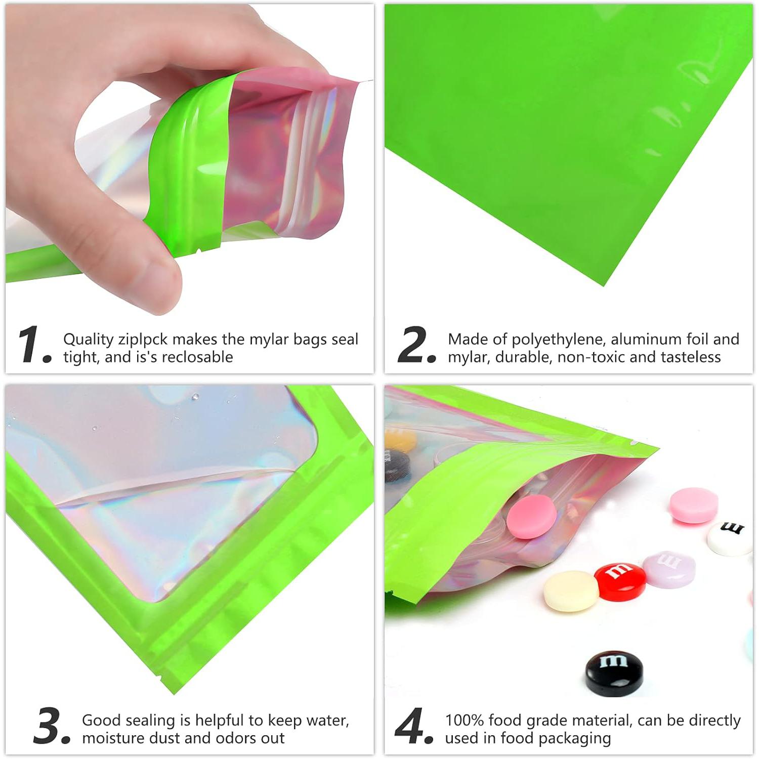 Resealable Mylar Pouch Bags Full Window Display with Euro Loop Punch Hanging Hole 10pack
