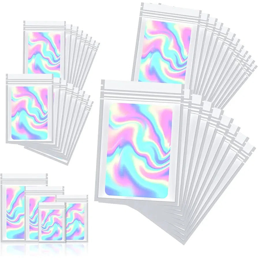 Holographic Resealable Mylar Pouch Bags Full Window Display 10pack