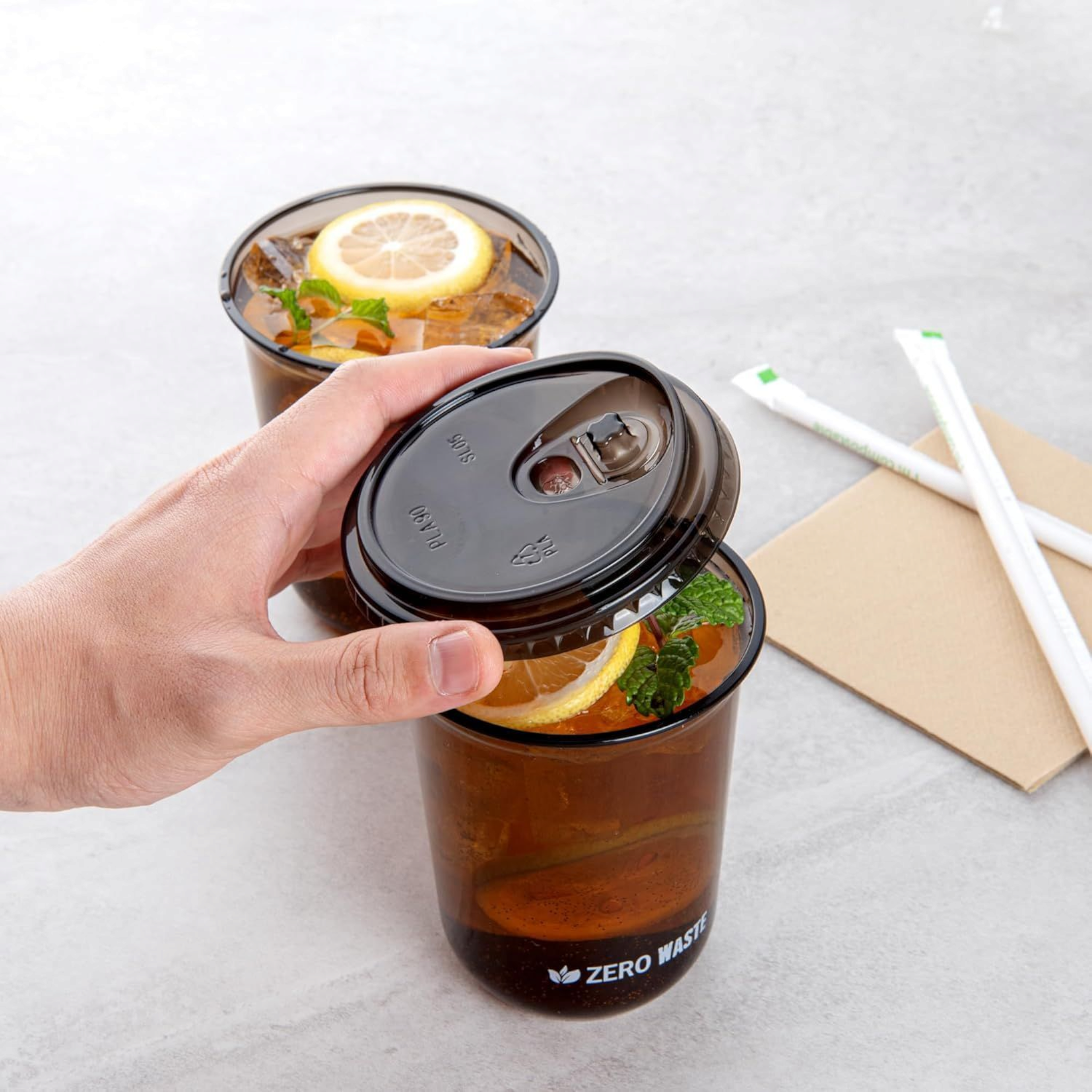 Disposable Sippy Cup Lid Transparent PLA Black 90mm 10pc