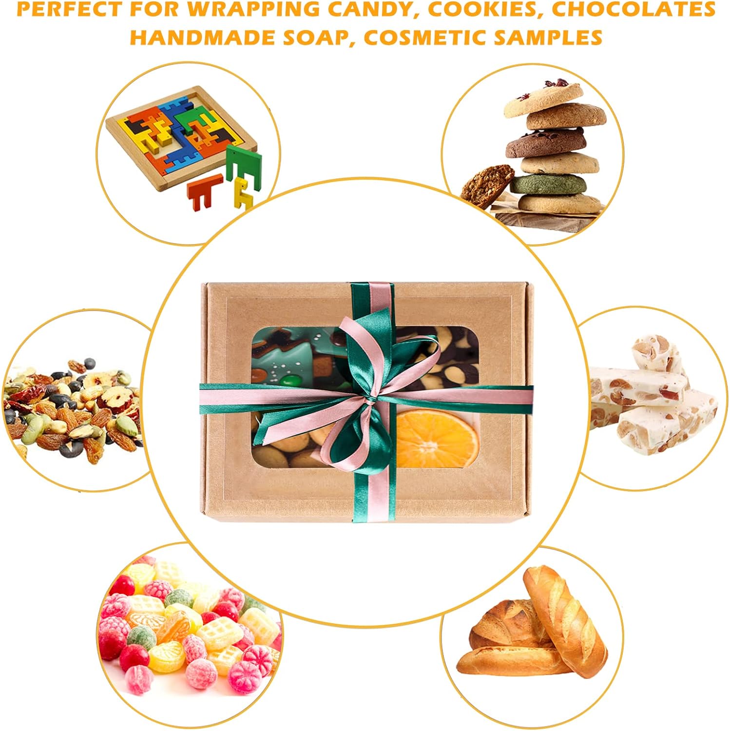 Kraft Paper Meal Lunch Box with Top Window 17.5x12.5cm-22x14cm