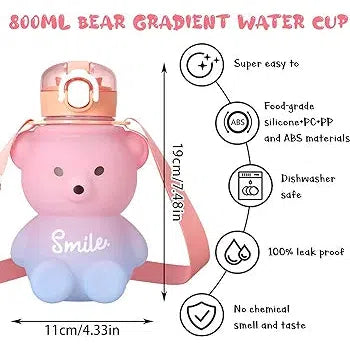 Bear Shaped Water Bottle with Built-In Straw and Carry Strap - 1.3L 2-Tone