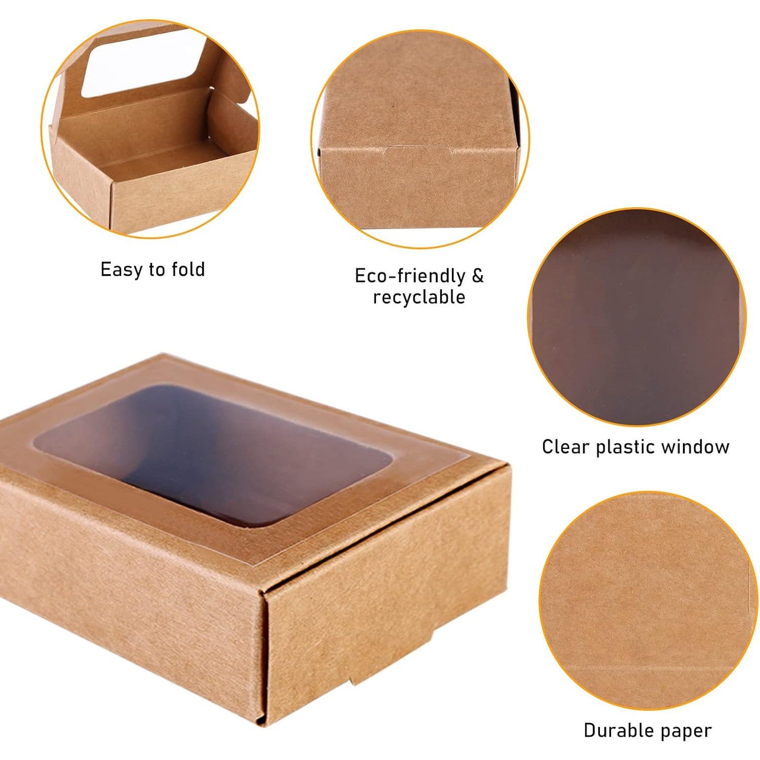 Kraft Paper Meal Lunch Box with Top Window 17.5x12.5cm-22x14cm
