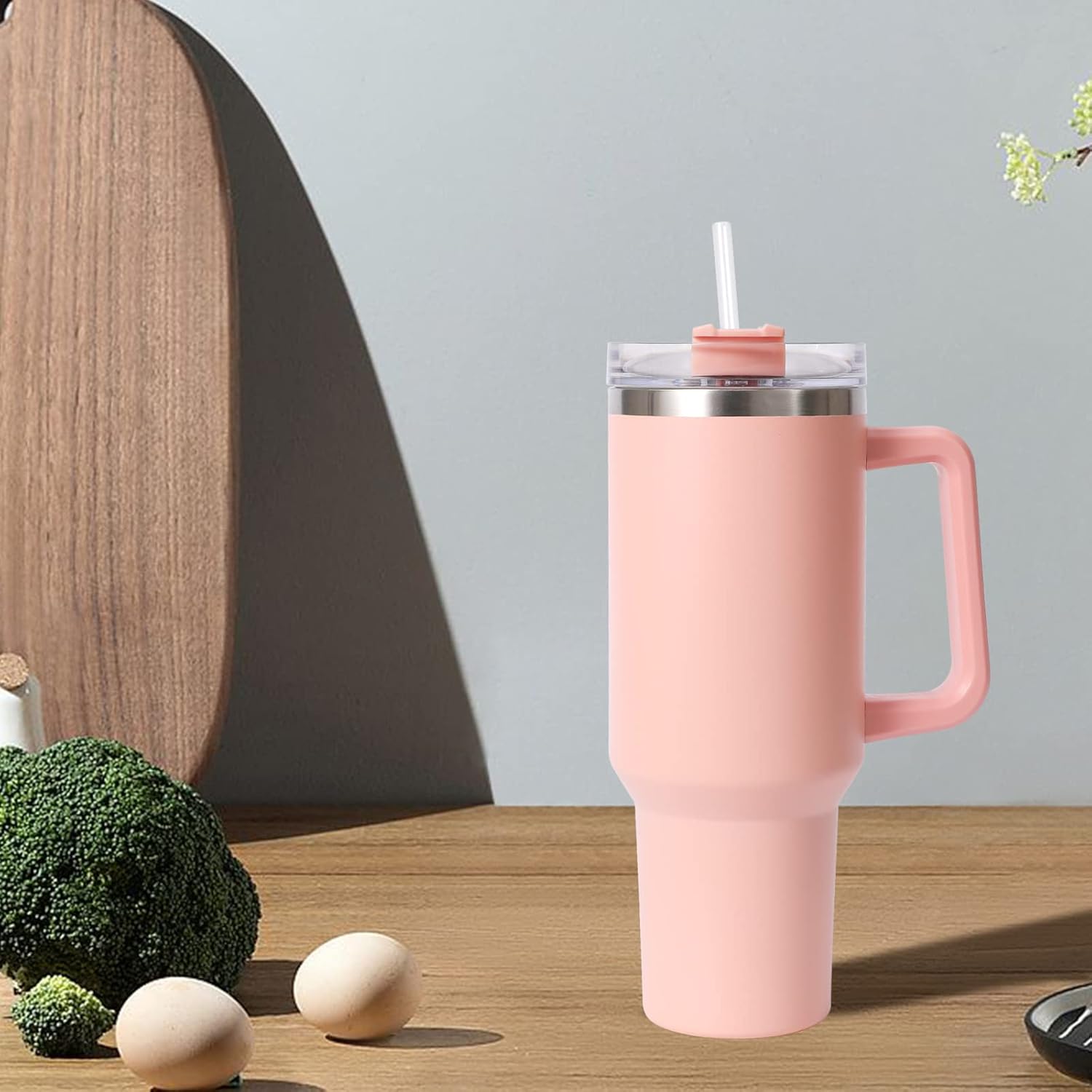 1.2L Travel Mug Thermos Flask Stainless Steel with Handle & Straw