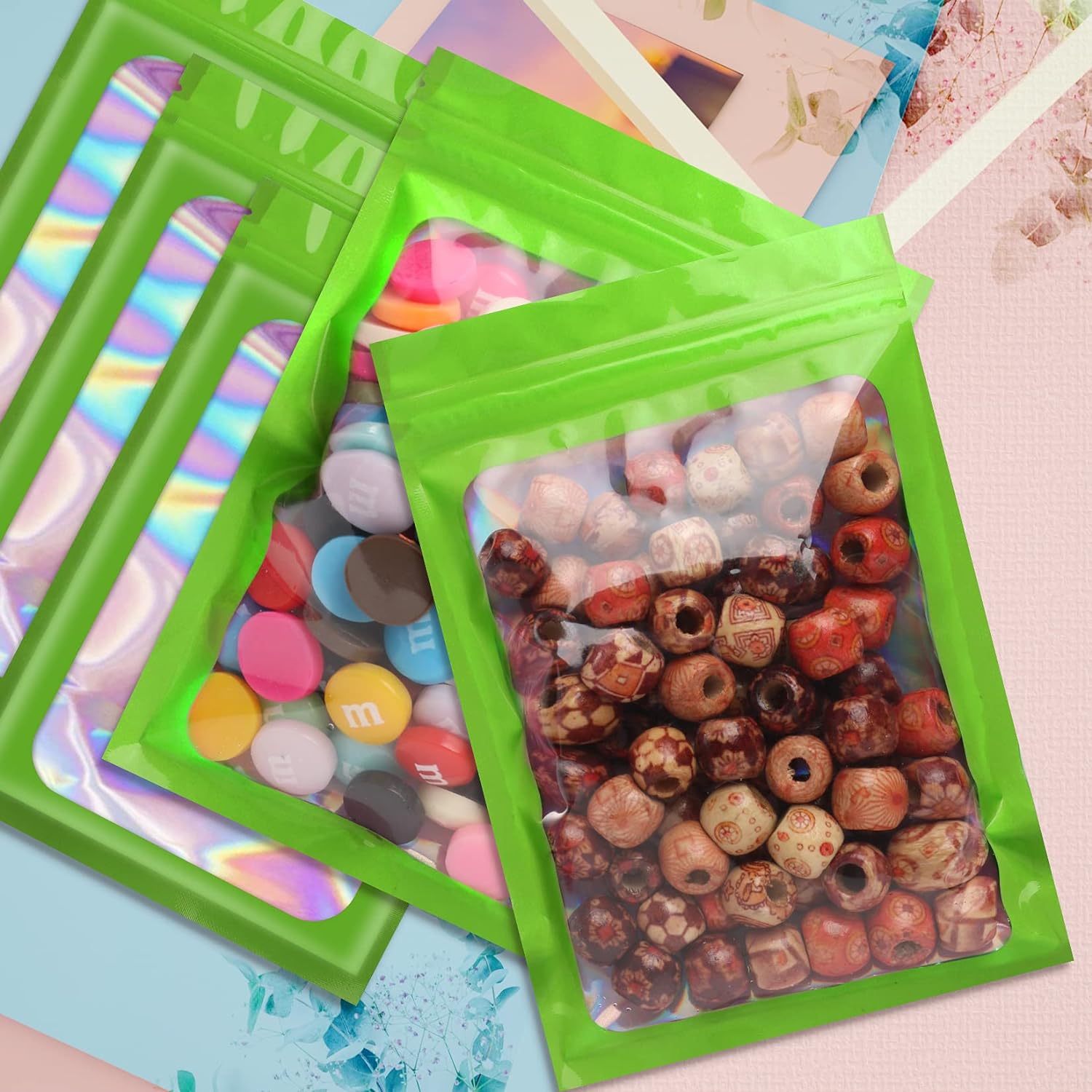 Resealable Mylar Pouch Bags Full Window Display with Euro Loop Punch Hanging Hole 10pack