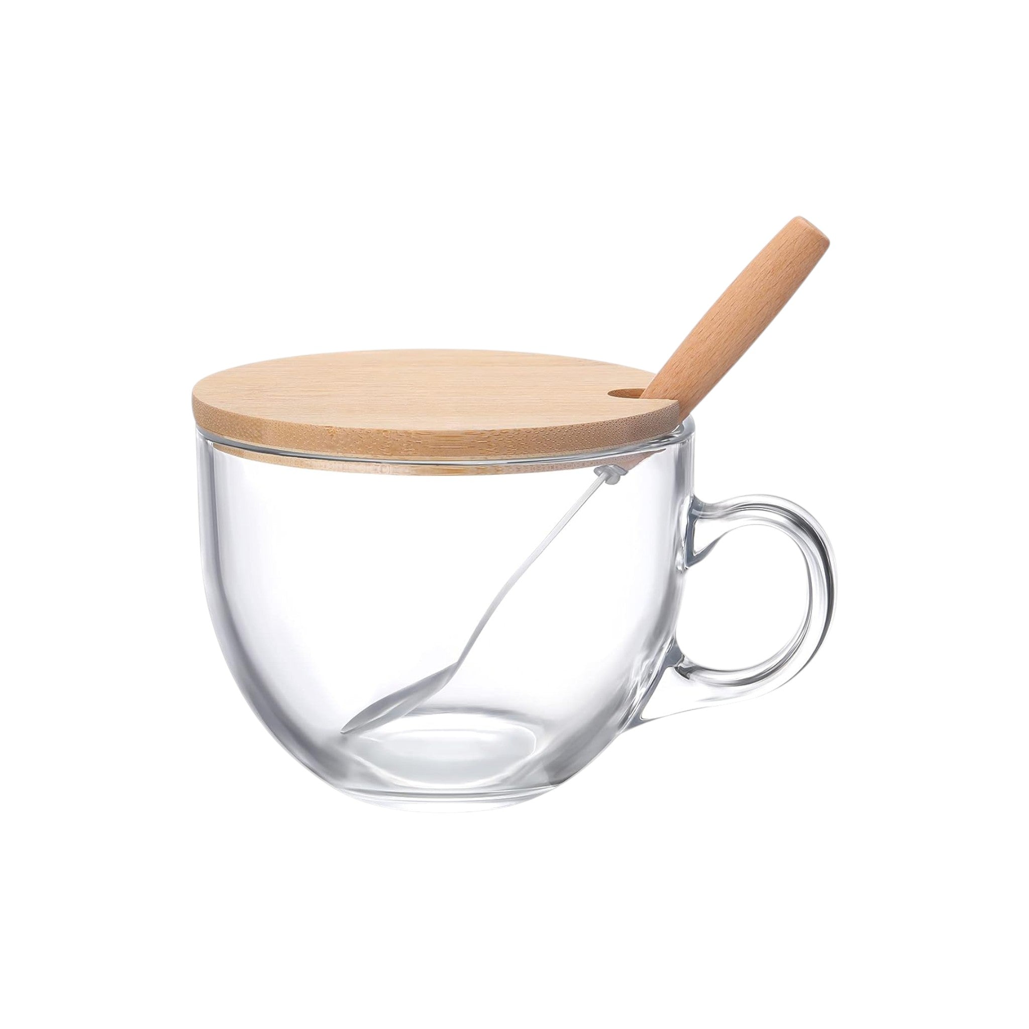 Breakfast Glass Cup Mug with Bamboo Wooden Lid & Spoon 1pc