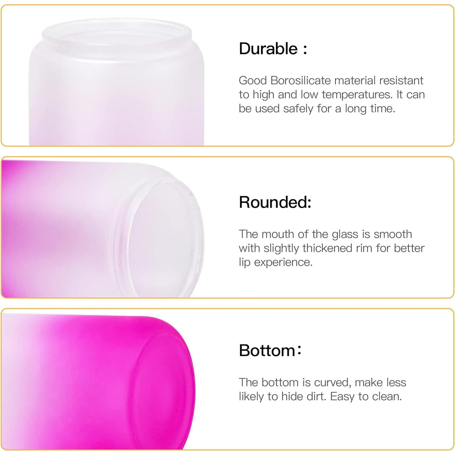 Frosted Glass Drinking Can Bottle 480ml Color Gradient with Bamboo Lid & Borosilicate Straw