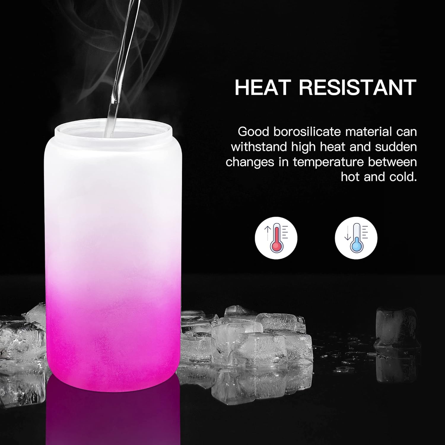 Frosted Glass Drinking Can Bottle 480ml Color Gradient with Bamboo Lid & Borosilicate Straw