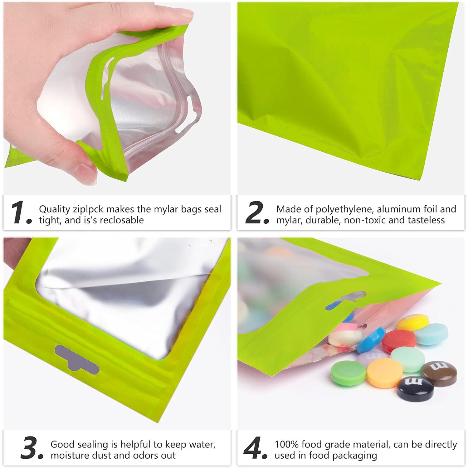 Resealable Mylar Pouch Bags Full Window Display with Euro Loop Punch Hanging Hole 10pack