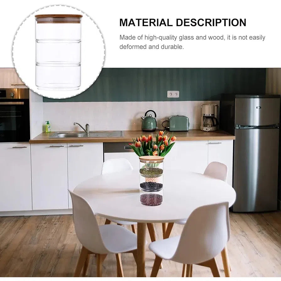 Storage Canister Borosilicate 3pc Stack Up Round with Bamboo Lid