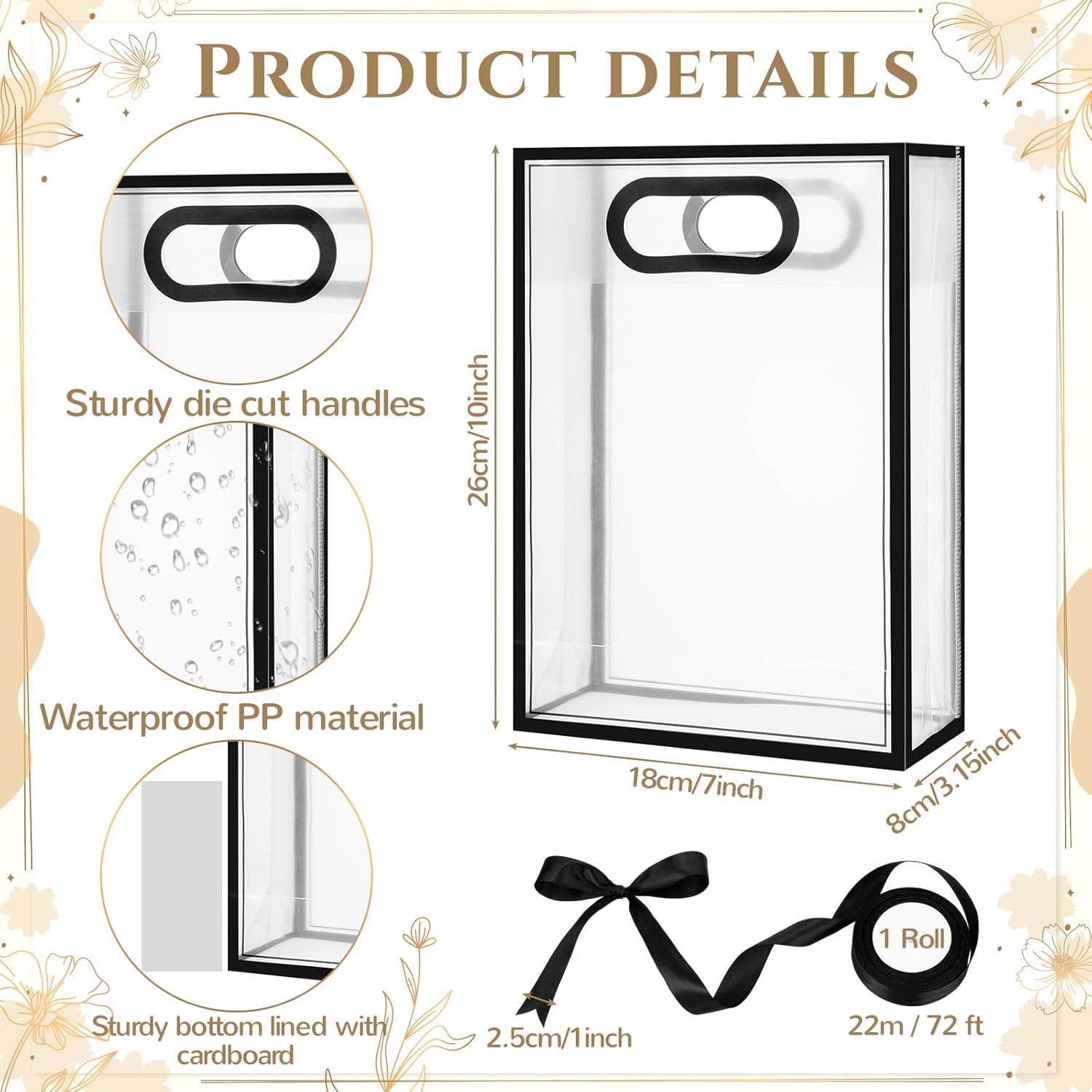 PVC Boutique Gift Shopping Bags with Color Border & Die Cut Handle 35x24x10cm